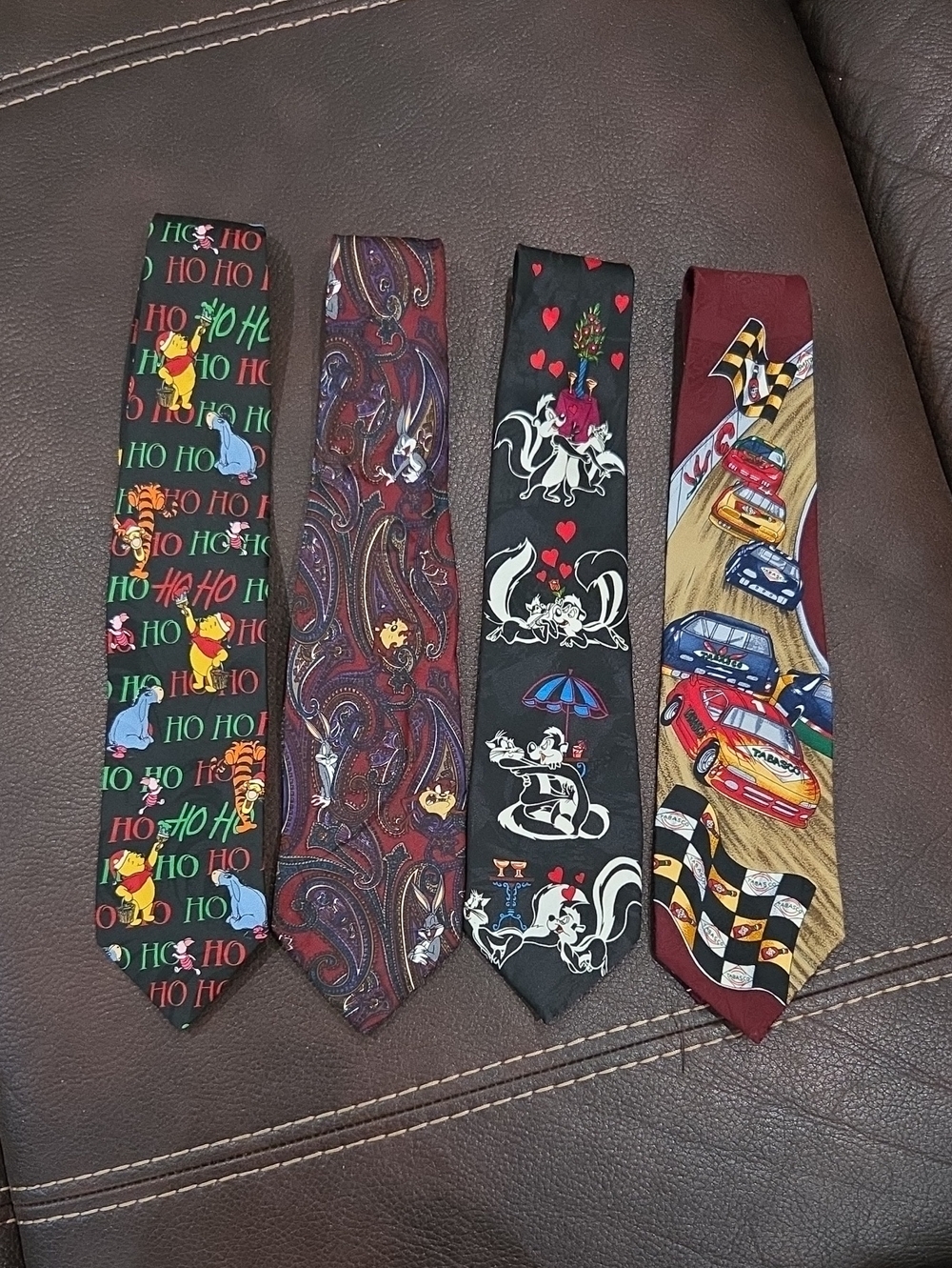 Men's Novelty Tie Assortment Looney Tunes, Pooh, Tabasco Racing Silk- Multicolor